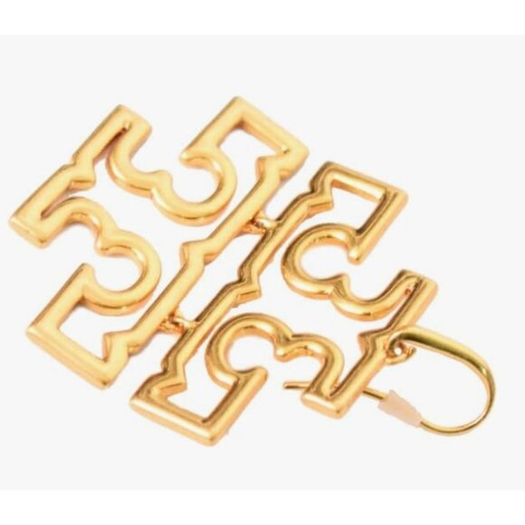 Beautiful Authentic Tory Burch Gold Britten Logo Drop Hoop Earrings - Picture 3 of 5